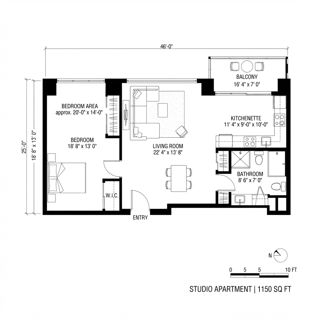 Central Park The Skylo Tower — studio apartment floor plan, approximately 1,100 to 1,200 sq ft