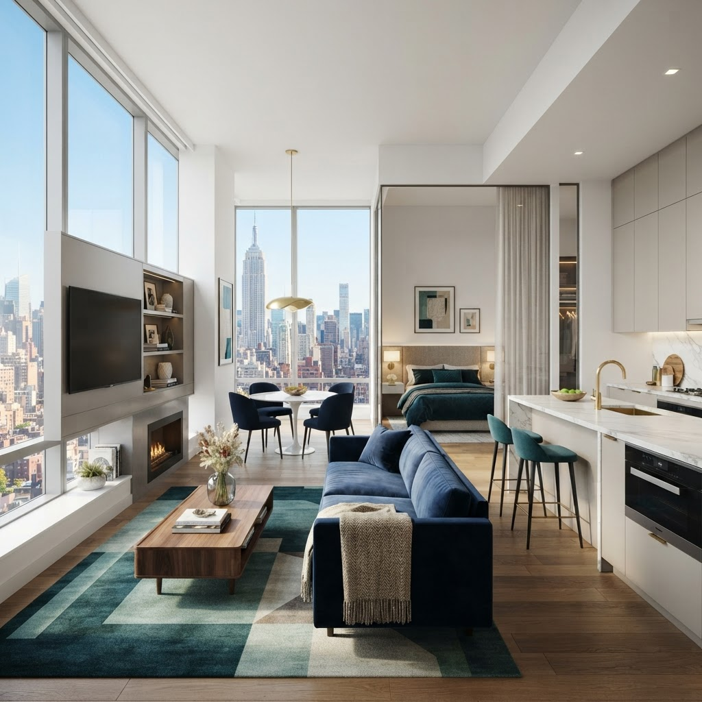 Branded studio apartment interior